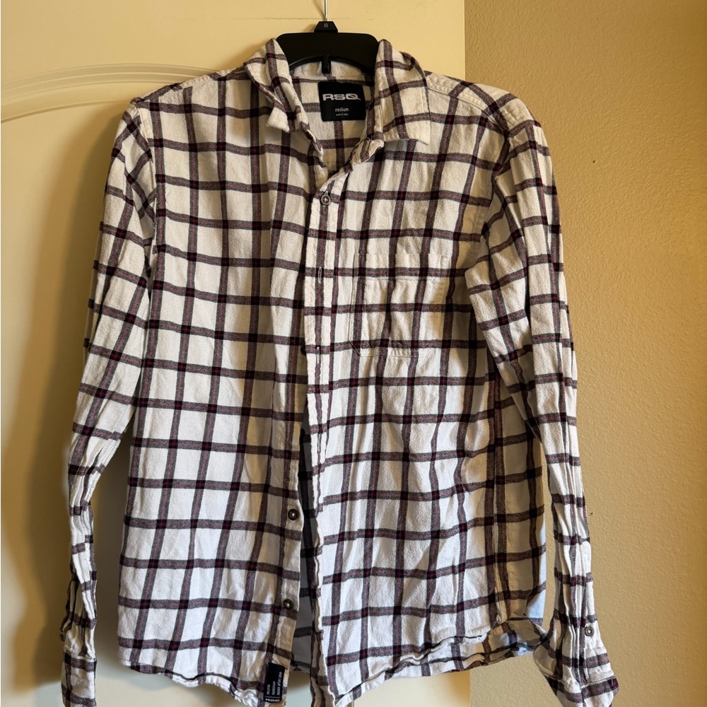RSQ White and Black Plaid Casual Shirt